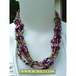 Coloring Beads Fashion Necklace combain Purple Pearl and Shells